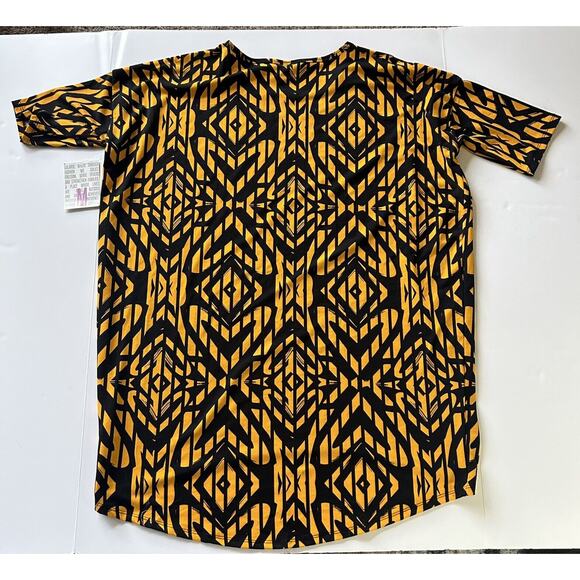 LulaRoe Irma Blouse Shirt Geometric Pattern Black/Yellow Tunic Top Medium - Picture 2 of 7